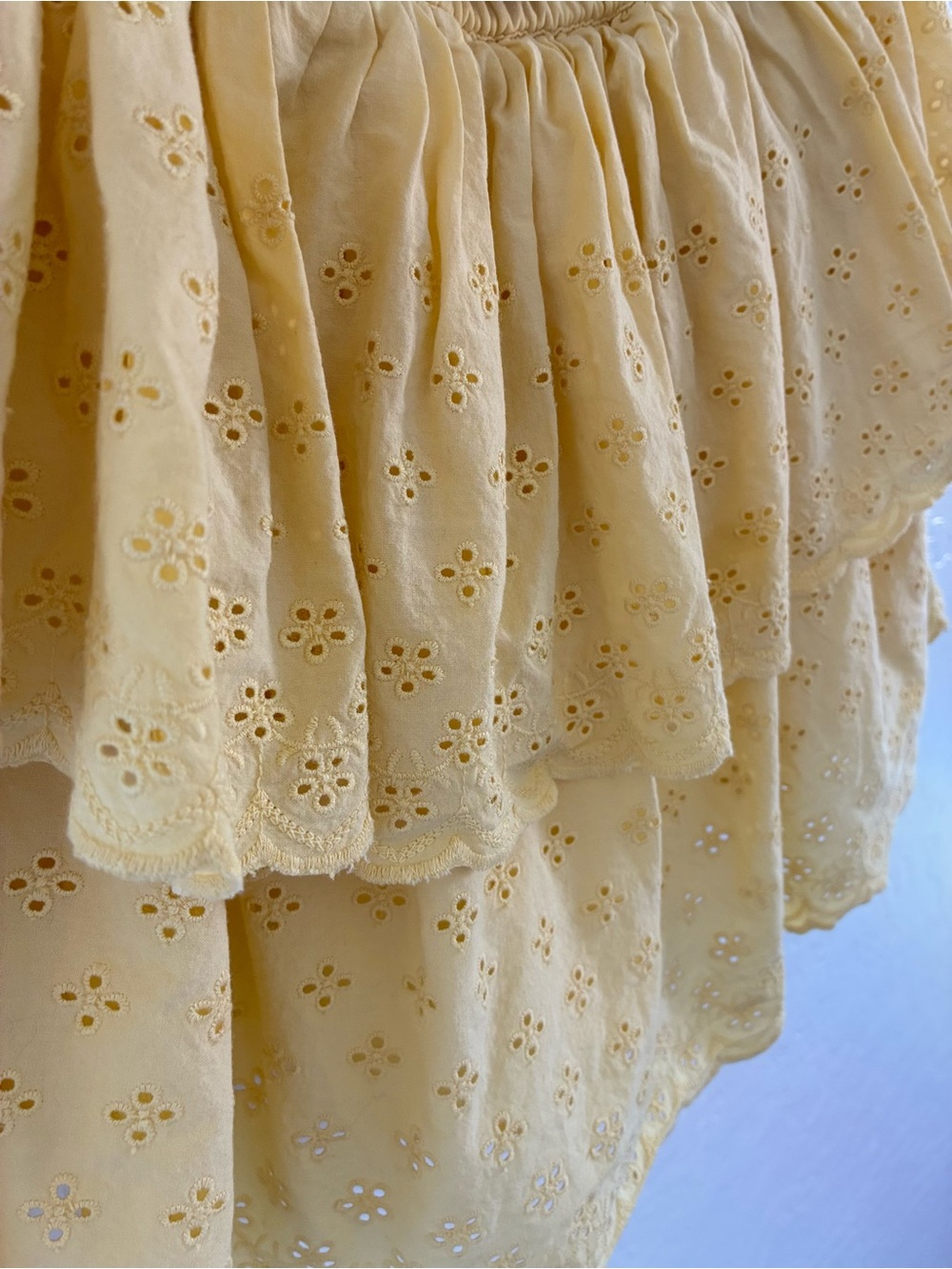 3 summer girls skirts/skort bundle 6-7 blue jean embroidered and yellow eyelet - Picture 5 of 16
